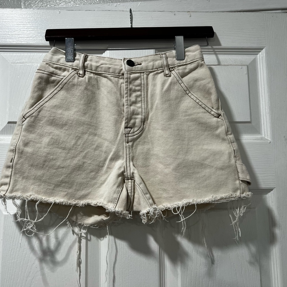 PacSun Off-White Frayed Hem Jean Shorts